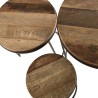 SIXTINE Set of 3 Round Brown Side Tables - Recycled Teak Acacia Mahogany Black Metal Legs