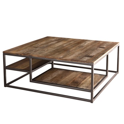Table basse carrée SIXTINE 100x100cm Teck et Acacia Recyclé