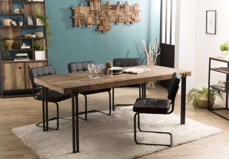 SIXTINE Rectangular Dining Table 200x90cm Recycled Teak Black Metal Legs