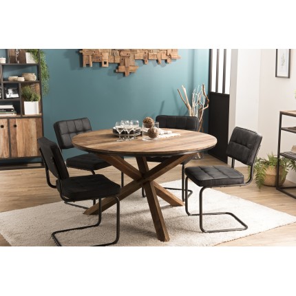 Table à manger ronde SIXTINE - Teck recyclé et Acacia Mahogany