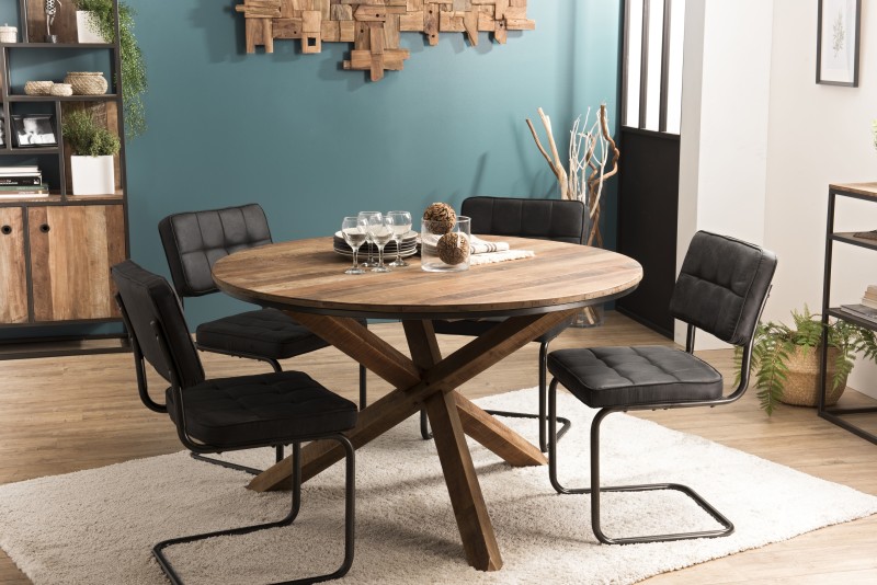 Table à manger ronde SIXTINE - Teck recyclé et Acacia Mahogany Table à manger ronde SIXTINE - Teck recyclé et Acacia Mahogany