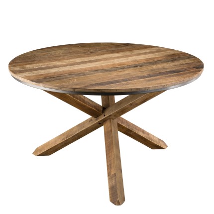 SIXTINE Brown Round Dining Table 130x130cm - Cross Legs Recycled Teak