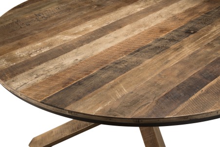 SIXTINE Brown Round Dining Table 130x130cm - Cross Legs Recycled Teak