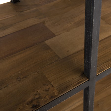 SIXTINE - Brown 4 Tier 4 Drawer Recycled Teak and Black Metal Shelf