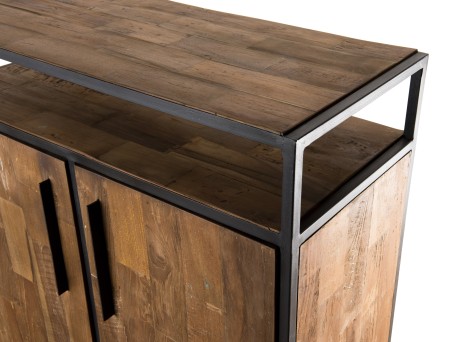 SIXTINE - Brown Buffet 2 Doors 1 Shelf Teak Recycled Black Metal