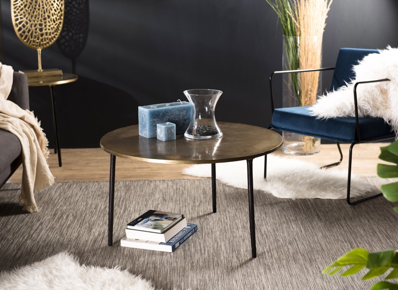 JOHAN Round Coffee Table 80x80cm - Gold Aluminum Top, Black Legs JOHAN Round Coffee Table 80x80cm - Gold Aluminum Top, Black Legs