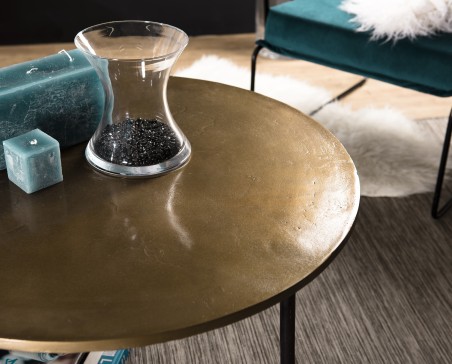 Table basse ronde JOHAN 80x80cm doré et noir
