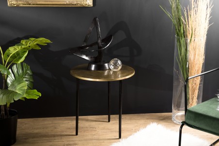 Table d'appoint ronde JOHAN 51x51cm - Aluminium doré et pieds noirs