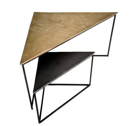 Set de 2 tables gigognes triangles aluminium doré et noir