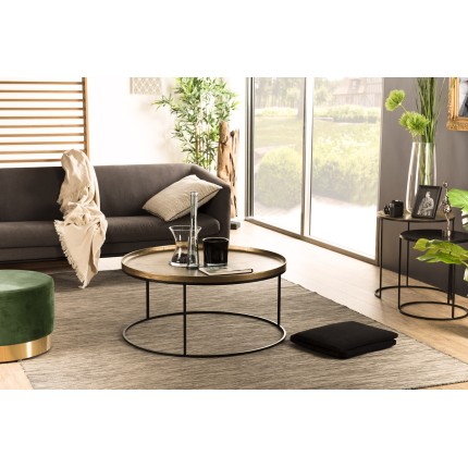 JOHAN Round Coffee Table 88x88cm - Gold Aluminum with Black Metal Legs