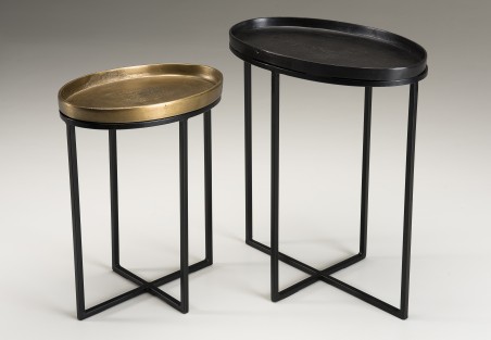 Set de 2 tables d'appoint ovales JOHAN - Aluminium doré et noir