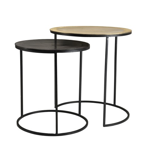 JOHAN - Set of 2 Round Nesting Side Tables in Gold and Black Aluminium