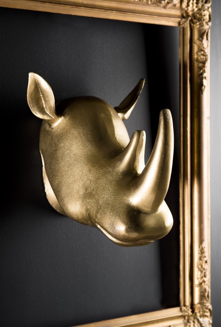 JOHAN - Golden Aluminum Rhinoceros Sculpture | Unique Wall Decoration