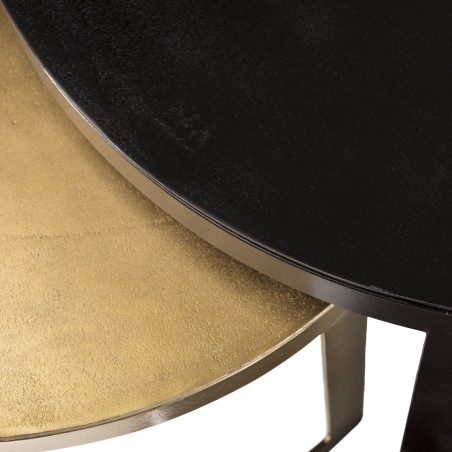 JOHAN - Set of 2 Round Nesting Tables | Black and Gold Aluminum Belt