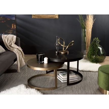 JOHAN - Set of 2 Round Nesting Tables | Black and Gold Aluminum Belt
