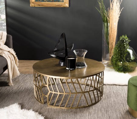 Table basse ronde JOHAN en aluminium doré