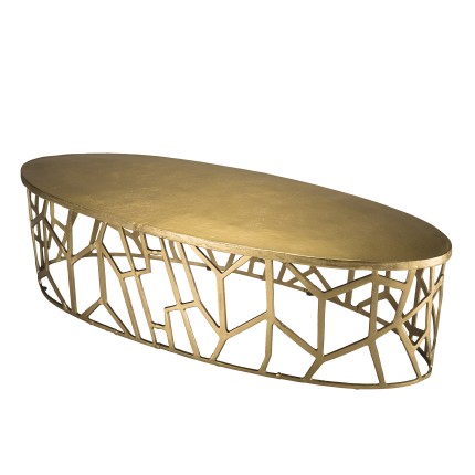 JOHAN Oval Coffee Table 150x60cm - Gold Aluminum with Graphic Base