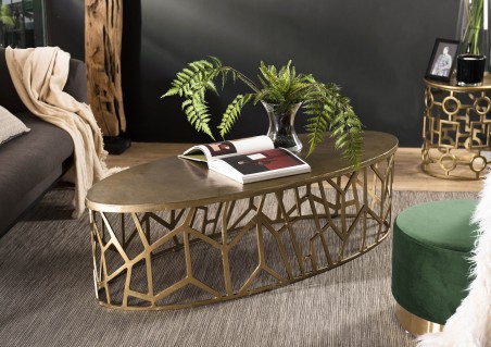 JOHAN Oval Coffee Table 150x60cm - Gold Aluminum with Graphic Base