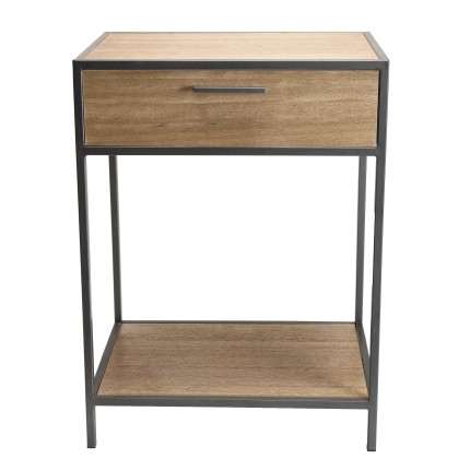 CARLA Bedside Table - Teak Wood and Metal - 1 Drawer 1 Shelf