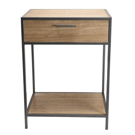 CARLA Bedside Table - Teak Wood and Metal - 1 Drawer 1 Shelf