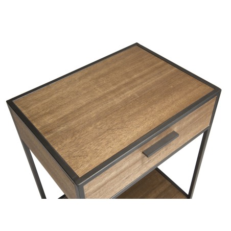 CARLA Bedside Table - Teak Wood and Metal - 1 Drawer 1 Shelf