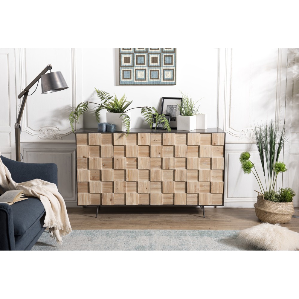 CARLA Sideboard 4 Doors Fir Wood and Metal Legs CARLA Sideboard 4 Doors Fir Wood and Metal Legs