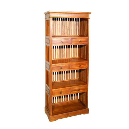 Étagère bibliothèque marron 6 tiroirs bois Teck
