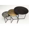 JOHAN - Set of 3 Round Nesting Tables in Black and Silver Gold Aluminum