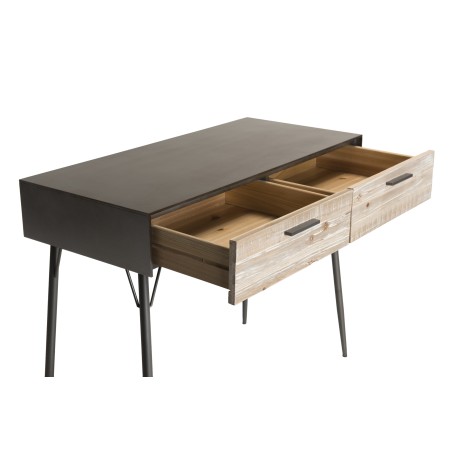 CARLA - Bureau 2 tiroirs bois Sapin et pieds métal