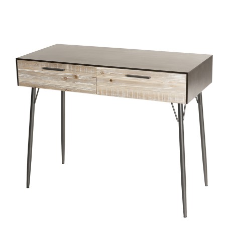 CARLA - Bureau 2 tiroirs bois Sapin et pieds métal