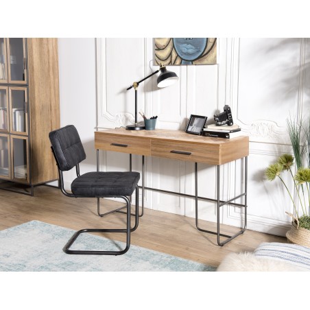 Bureau CARLA - Bois teck et métal noir - 2 tiroirs