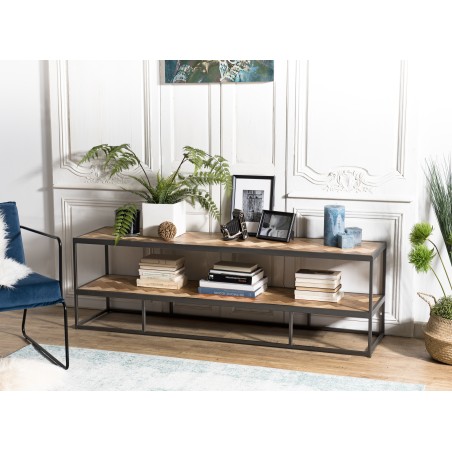 CARLA TV Stand - Teak Wood and Metal - 2 Levels