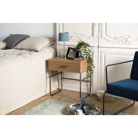 CARLA - Teak Wood Bedside Table with Metal Legs