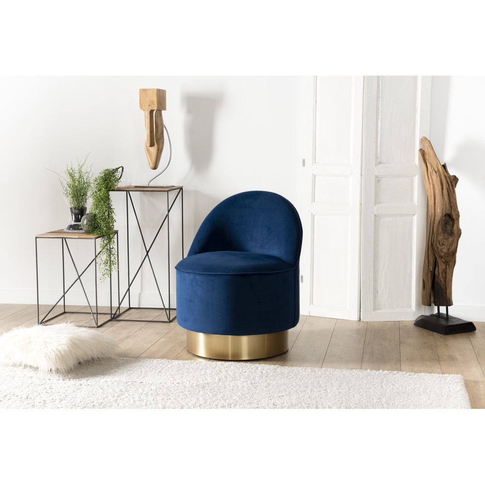 Fauteuil AGATHE en tissu velours bleu marine