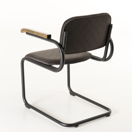 Fauteuil AGATHE - Velours taupe et bois - Style industriel et naturel