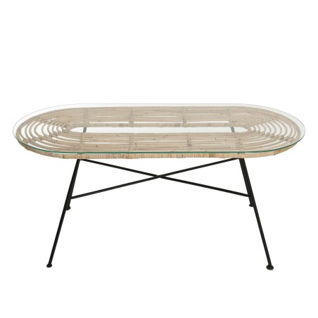 CAMILLE - Natural Rattan and Black Metal Coffee Table 100x45cm