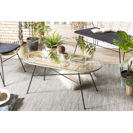 CAMILLE - Natural Rattan and Black Metal Coffee Table 100x45cm