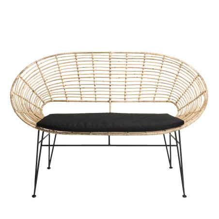 CAMILLE - NEWPORT Natural Rattan 2-Seater Sofa with Black Cushion