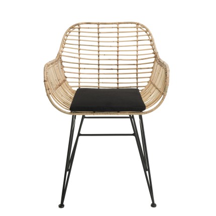 CAMILLE Natural Rattan Armchair with Black Cushion