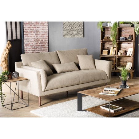 NELSON - PARIS 3-Seater Sofa Beige Fabric Wooden Legs