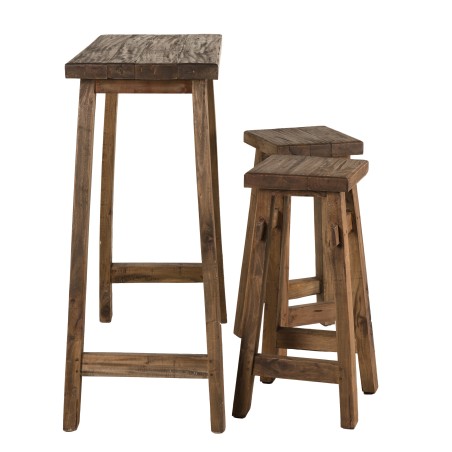 NORA - Wooden Bar Set with Table and Stools - Vintage Style