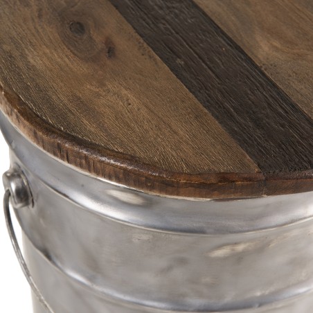 Tabouret rond NORA - Bois recyclé et acier - Brocante