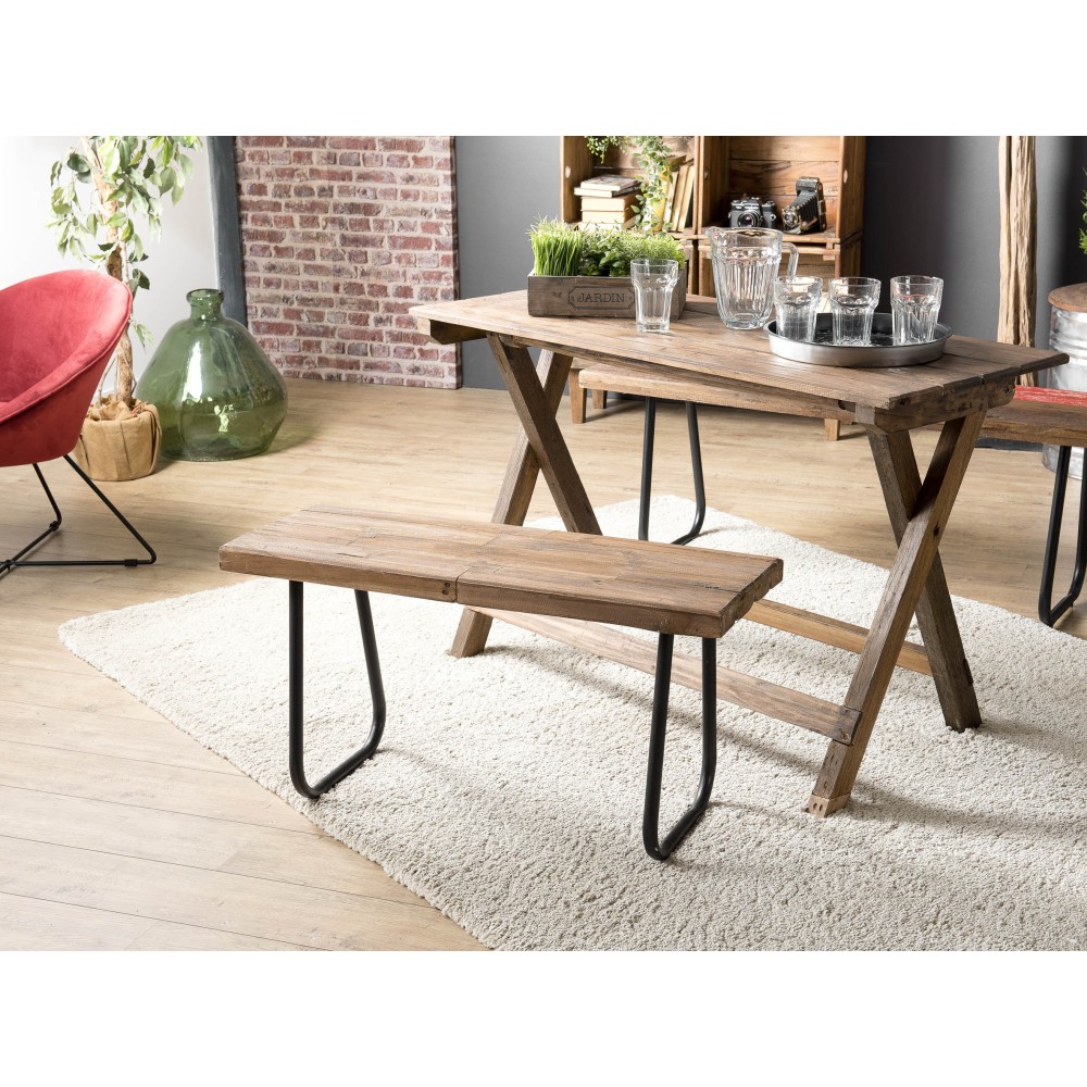 Banc NORA en teck et métal - esprit brocante