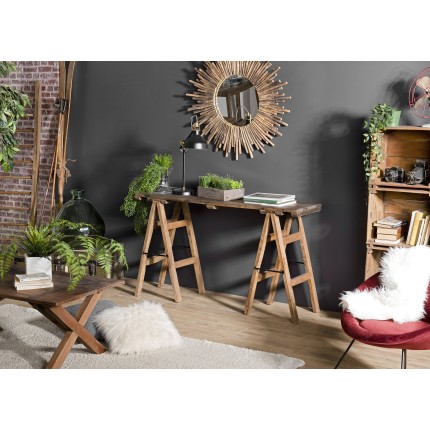 NORA - Brown Trestle Console Table 140x38cm - Vintage Brocante Style