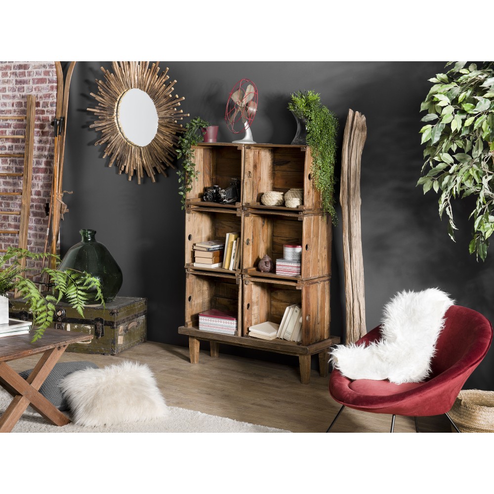 NORA - Meuble de rangement 6 caisses marron bois Mahogany