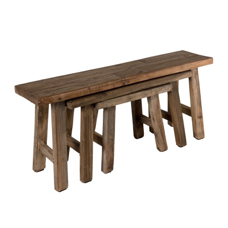 NORA - Set of 3 Nesting Benches Mahogany Wood - Vintage Style