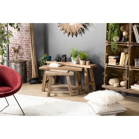 Set de 3 bancs gigognes NORA - Bois Mahogany - Esprit Brocante