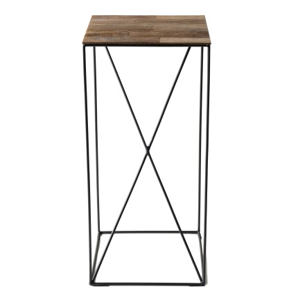 MAXENCE - Square Teak Recycled Wood Side Table 35x35cm Black Metal Leg