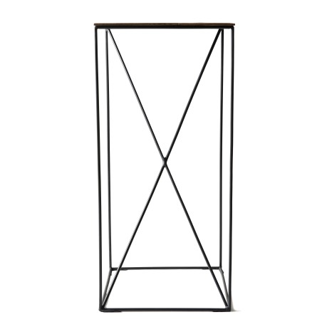 MAXENCE - Square Teak Recycled Wood Side Table 35x35cm Black Metal Leg
