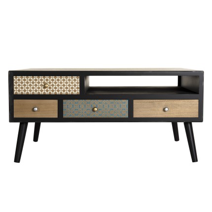 LEON - Black Coffee Table with 8 Brown Drawers